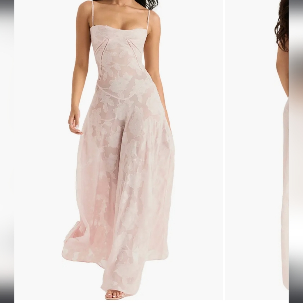 VIRAL TIKTOK Soft Pink Floral Lace Maxi Dress